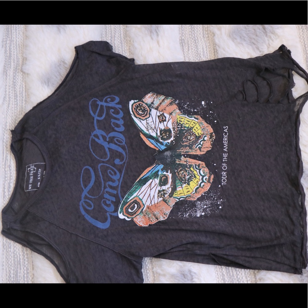 Free People Burnout Cold Shoulder Graphic Tee